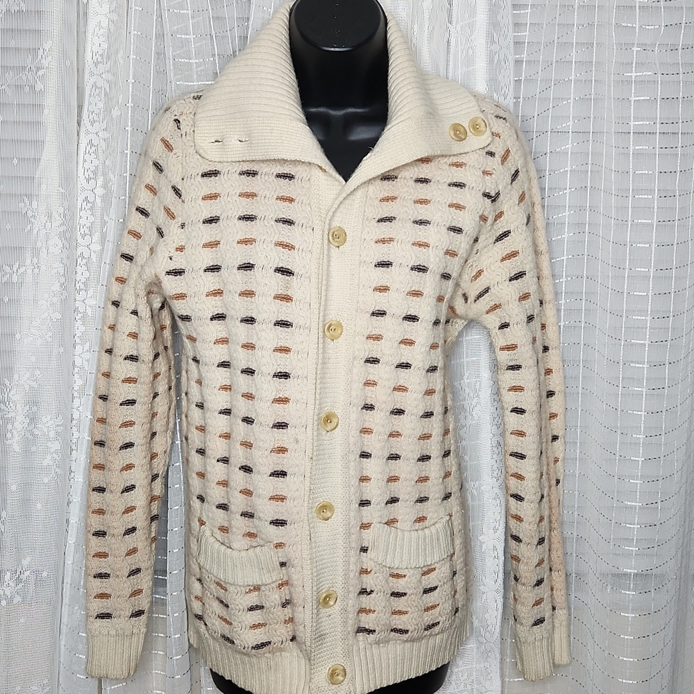 Vintage Cream Tundra Knit Wool Sweater Cardigan Women's SzL